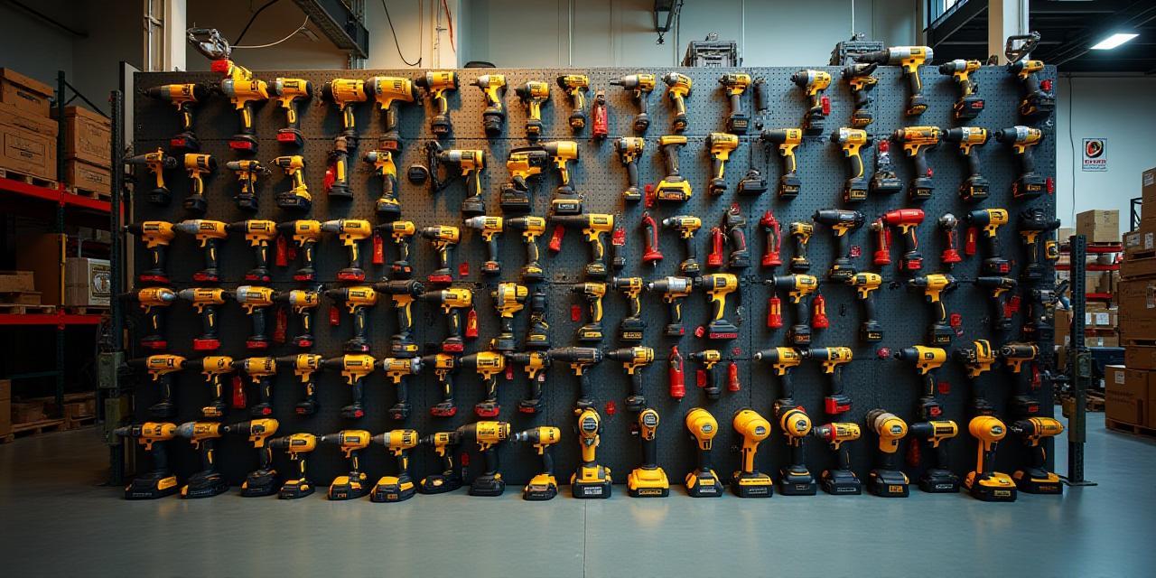 Wall of power tools in Birmingham warehouse