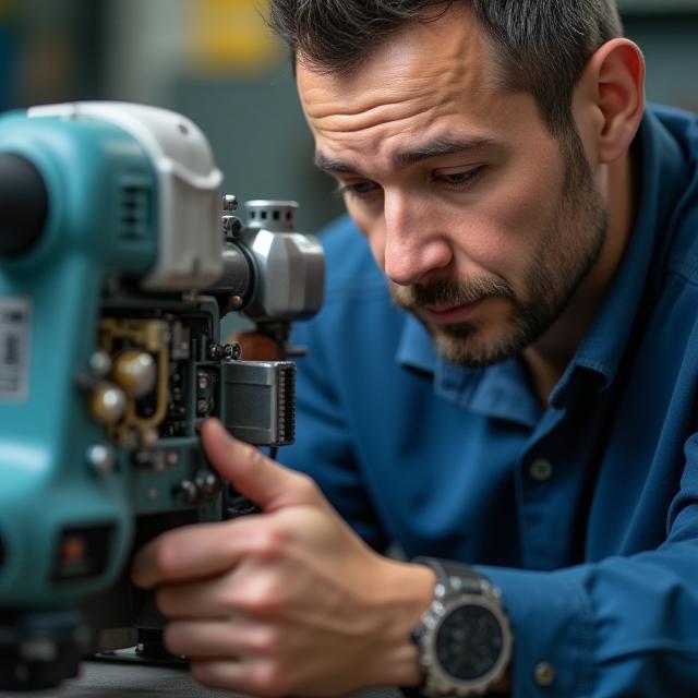 Technician inspecting power tool circuitry